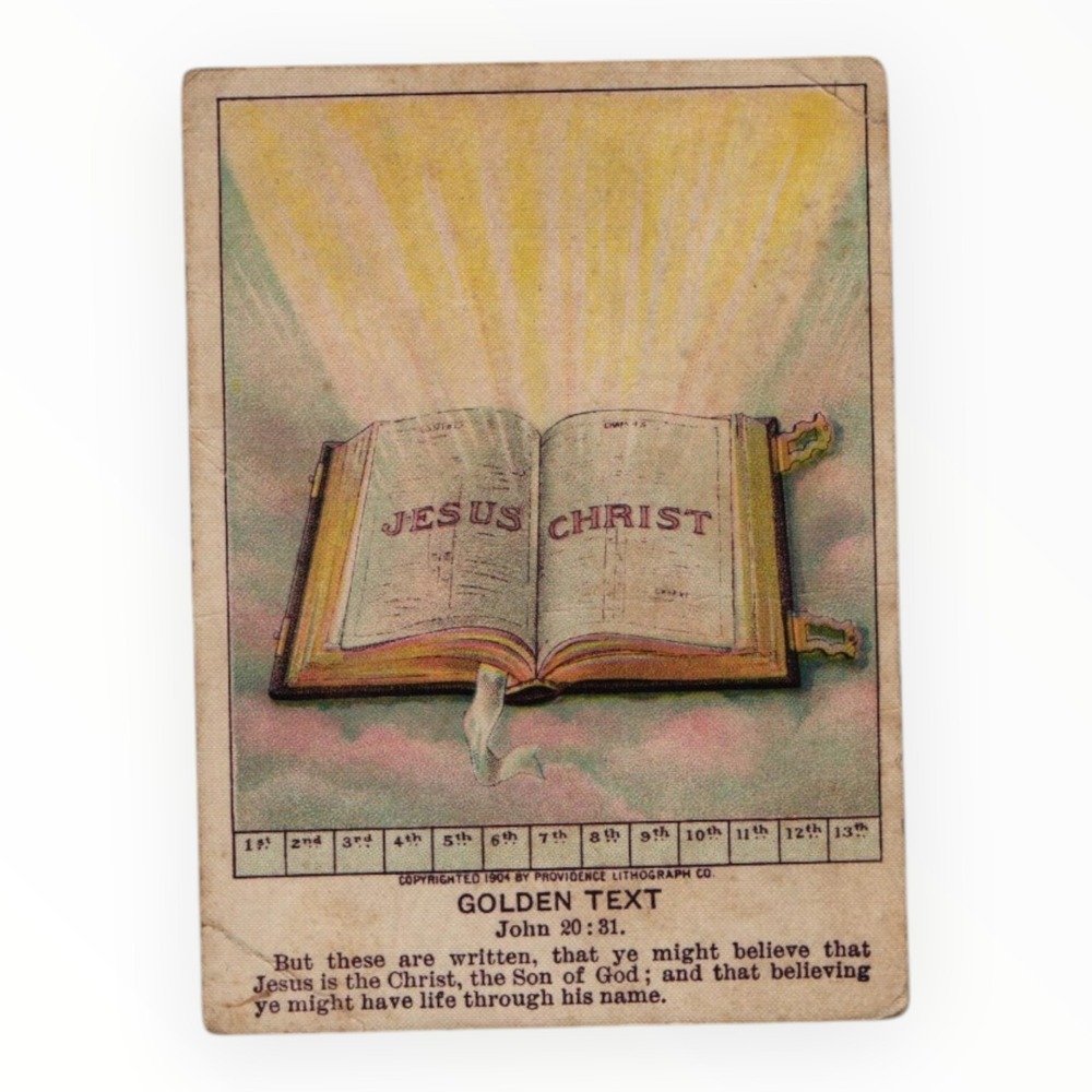 Vintage 1904 Providence Lithograph Co Sunday School Card John 20:31 Jesus Christ